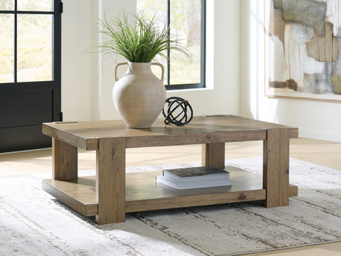 Ashley Flangren T553-1 light brown coffee table with open lower shelf