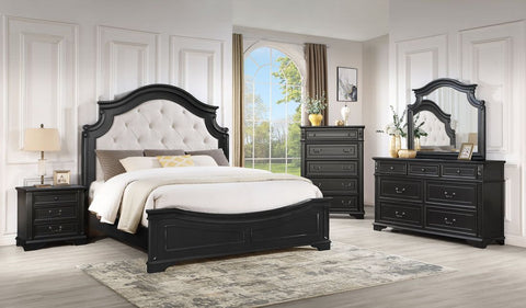 B6020 black bedroom set with bed dresser mirror nightstand and chest